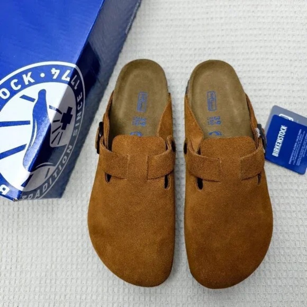 Women's Mink Suede Birkenstock Boston Shoes - Narrow Fit